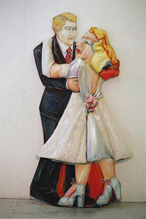 Photo of Diana Krevsky's "Save the Last Dance for Me." Artwork is a sculptured painting depicting a couple dancing.