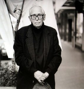 Photo of Richard Nagler's photograph "Jack Levine, August 1998." Artwork depicts a black and white image of Jack Levine.