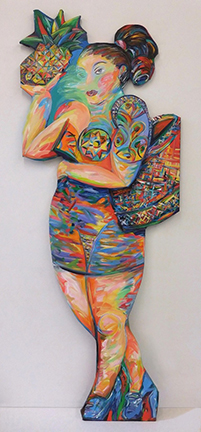 Photo of Diana Krevsky's painting "The Pineapple." Image depicts a female figure holding up a pineapple.