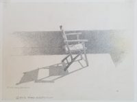 Photo of Mary Robertson's drawing "Chair." Image depicts a side view of a folding chair in the sunlight with a shadow of the chair behind it.