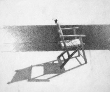 Mary Robertson's drawing of a chair with shadow in graphite on paper.