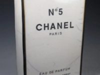 Ceramic replica of a white Chanel No. 5 box with black outline