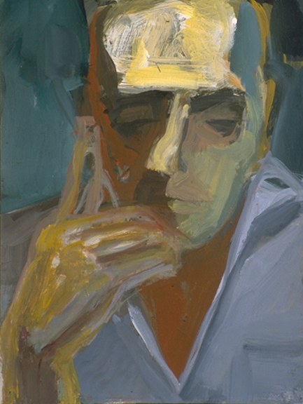 Close up depiction of a man rubbing his chin in thought during a poker game