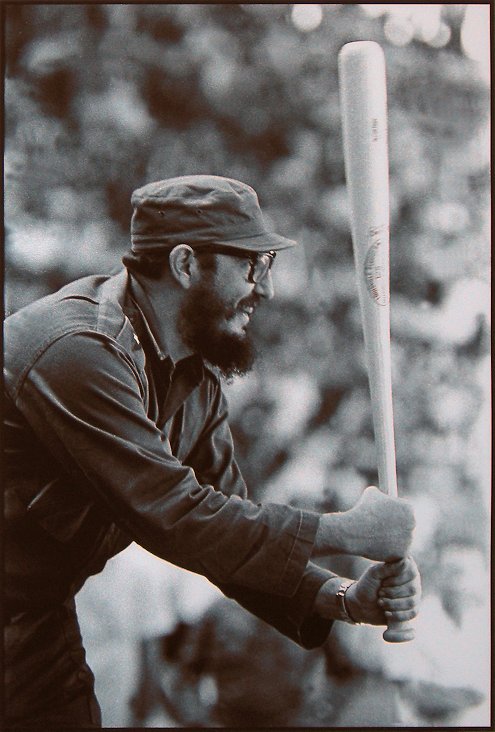 Black and white photograph of Castro at bat.