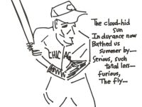Photograph of Barry Gifford's drawing with poem "Ernie Banks." Artwork is a drawing of Chicago player Ernie Banks with a poem written beside him.