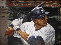 Photo of Eric Grbich's painting "A Rod." Artwork depicts Alex Rodriguez, A Rod, from the arms up, in batting position, waiting to swing.