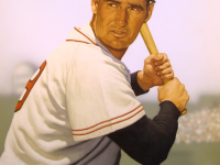 Photo of Arthur K. Miller's painting "Ted Williams at Fenway." Artwork depicts Williams at bat.